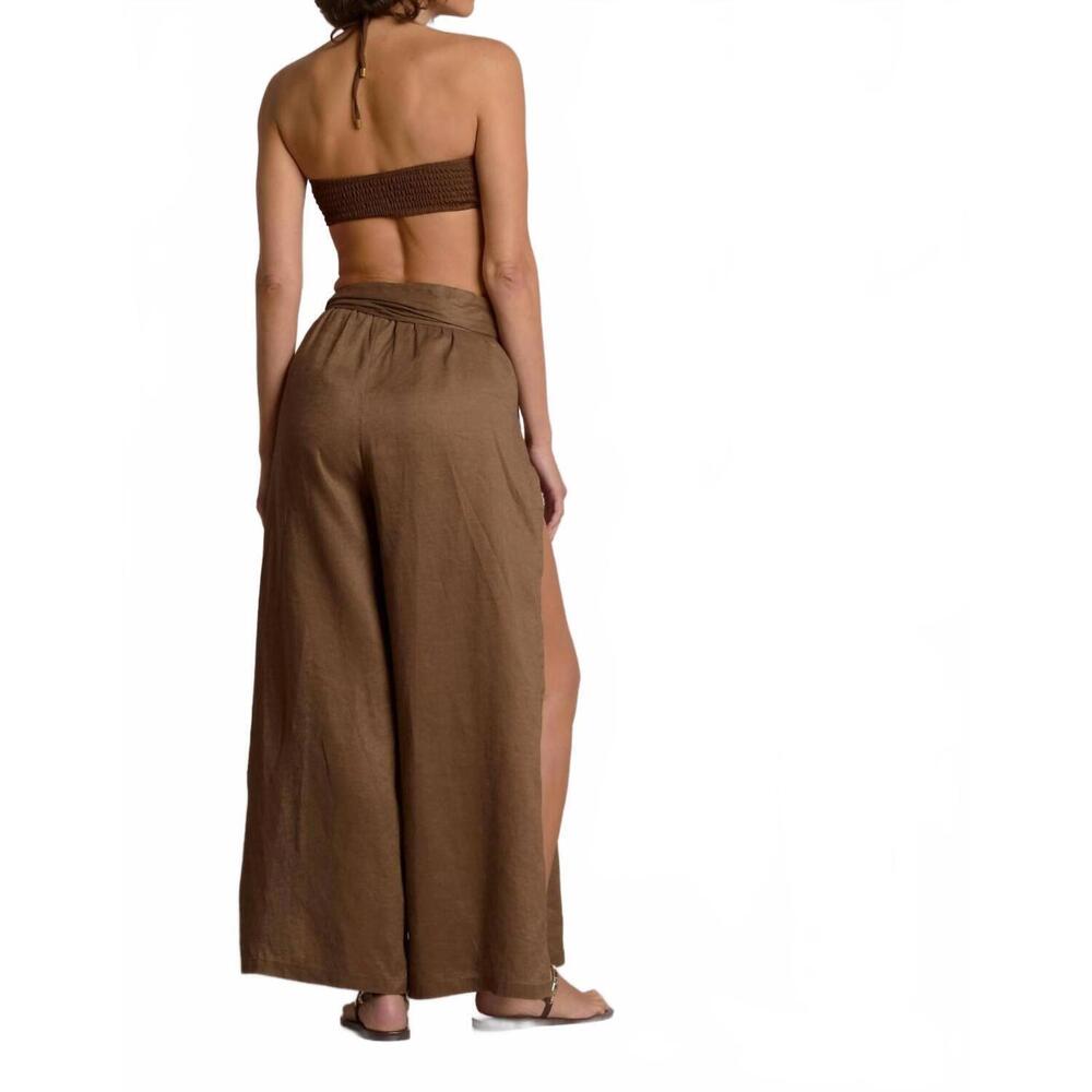 NEW ELAN linen pant with side slit in brown - Picture 3 of 3